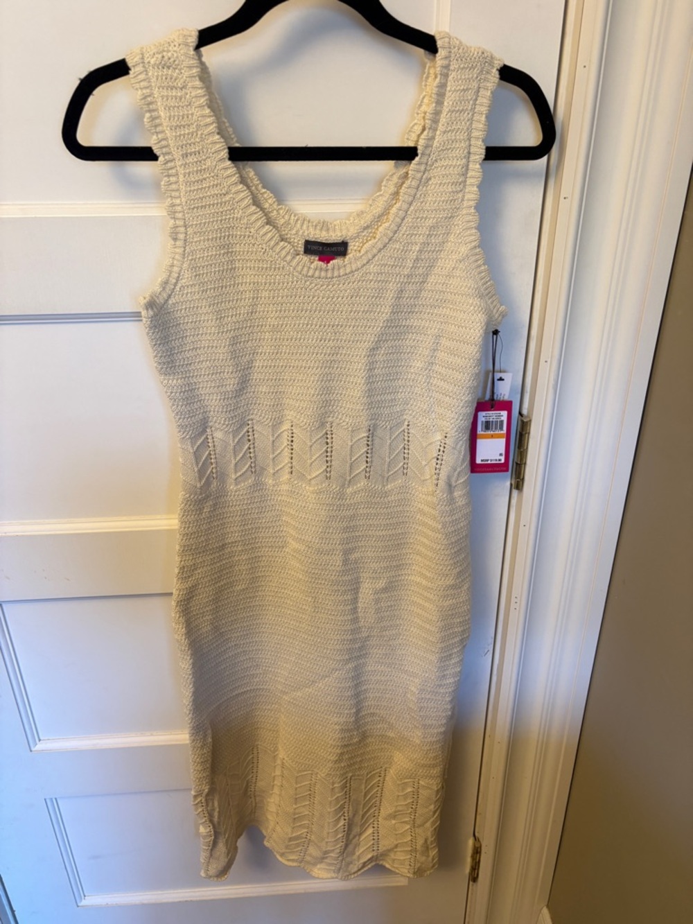 Vince Camuto ivory Knit crochet Sleeveless Midi Dress